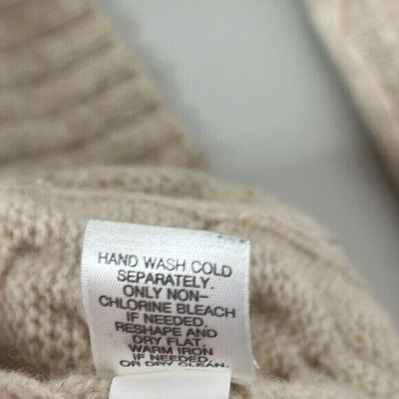 J Jill Sweater Womens Medium Beige Wool Cable Knit High Neck Boxy Fisherman - Picture 10 of 13